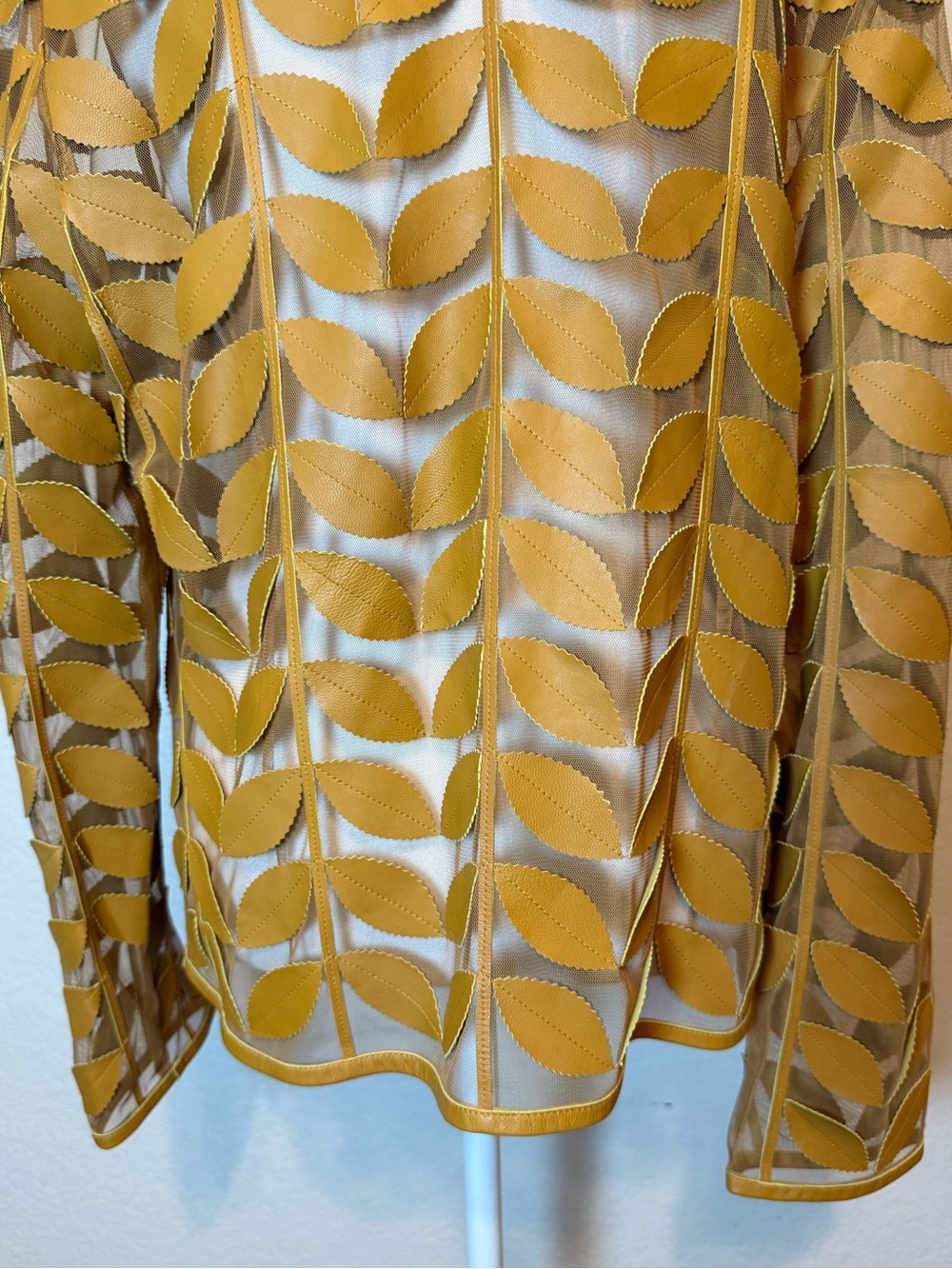 Neiman Marcus The Leather Collection Leaf Appliqué & Mesh Jacket Size XL - Picture 8 of 13